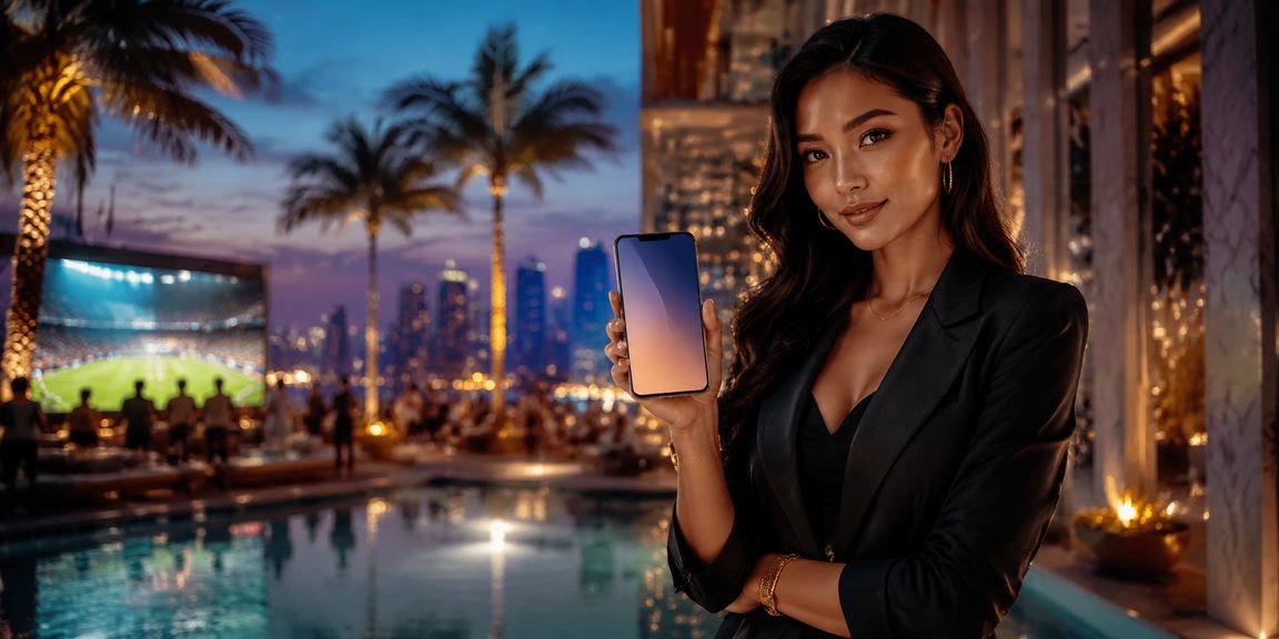 Model menggunakan aplikasi kasino di ponsel untuk mengakses event taruhan olahraga