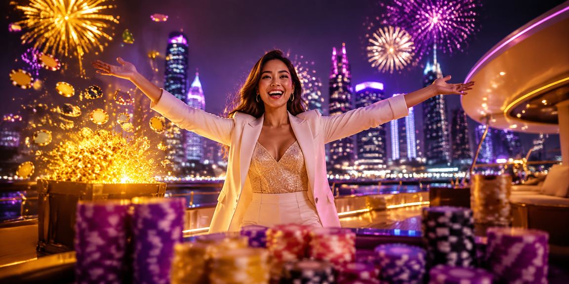 Suasana taruhan malam hari dengan cahaya neon khas pengalaman High Roller
