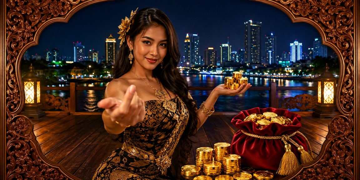 Model memegang amplop merah sebagai simbol bonus dan hadiah menarik platform taruhan