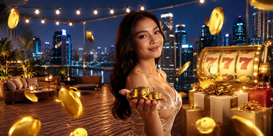 Pemain menikmati permainan slot di tepi pantai dengan suasana santai dan cerah