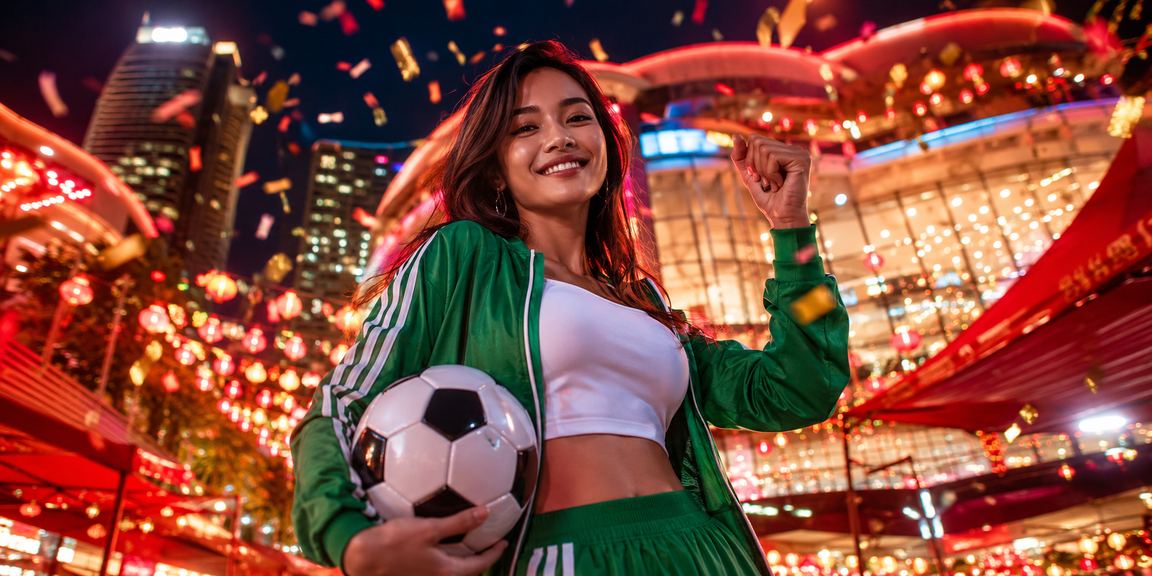 Tampilan taruhan sepak bola dengan tema pasar malam neon