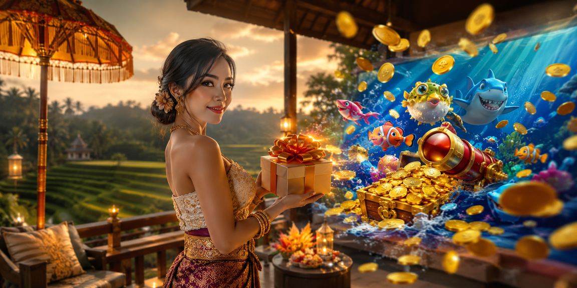 Model bermain permainan tembak ikan di platform hiburan dengan tampilan layar cerah